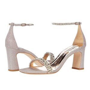 Badgley Mischka Size 7.5 Silver PInk Open Toe Dress Sandals Block Heels Shoes‎
